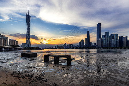广州珠江日落景色背景图片