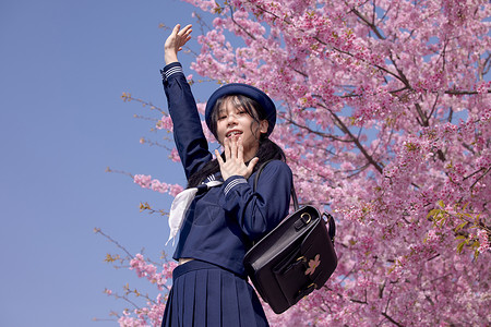 唯美摩天轮美女大学生逛游公园赏樱花背景