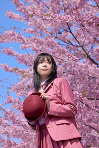 日系美女樱花写真背景图片