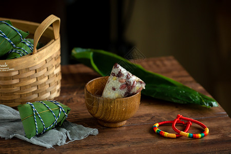 传统食物端午节粽子美食摄影图背景图片