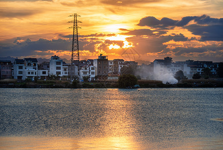 夕阳与河流背景图片