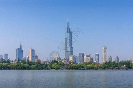 南京玄武湖地标建筑城市天际线风光图片