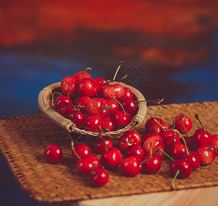 夏季水果樱桃油画风静物摄影背景图片