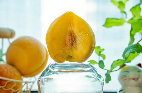 柿子油画夏天新鲜水果黄金蜜桃黄桃高清摄影图背景
