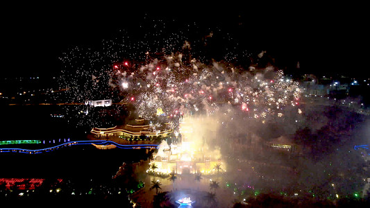 芜湖夜景5A景区芜湖方特游乐场灯光烟花秀背景