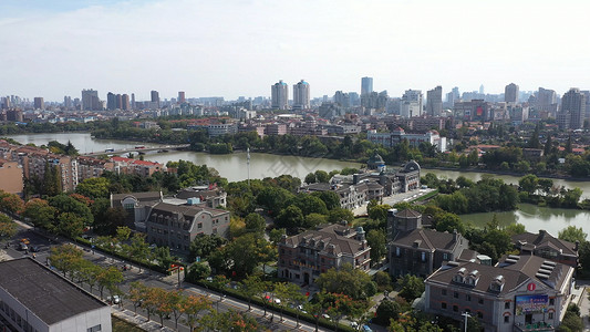 江苏南通濠河5A景区航拍风光背景