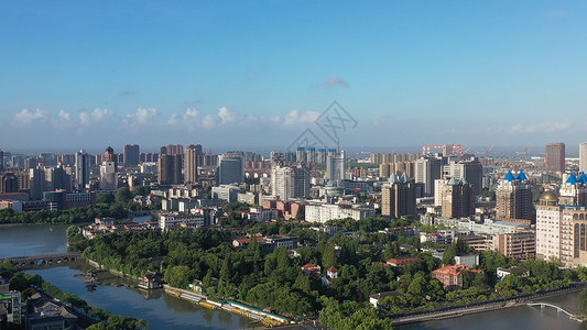 南通海安5A景区江苏南通濠河风光航拍风光背景