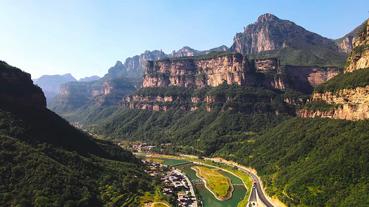5A景区航拍太行山大峡谷风景背景图片