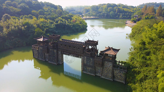 战船航拍三国赤壁古战场5A景区背景