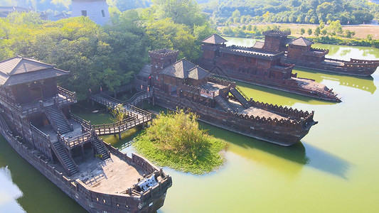 水煮三国航拍三国赤壁古战场5A景区背景