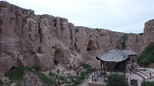 锡兵宁夏银川旅游景点水洞沟大峡谷航拍5A背景