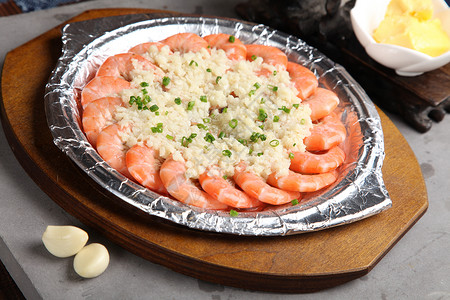 美食铁板烤虾高清图片