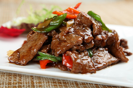 中国菜系美食蚝油牛肉背景