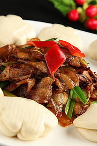 香辣茄子夹肉中式美食回锅肉夹饼背景
