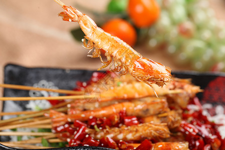 中式美食香辣串串虾高清图片