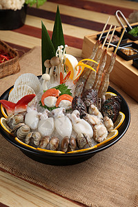 鲜虾寿司海鲜拼盘背景
