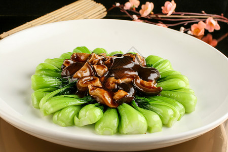 香菇炒菜心新鲜绿色菜心高清图片