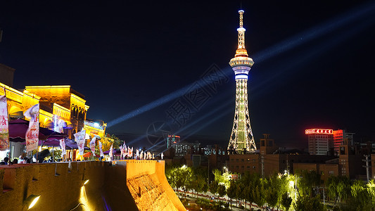 民族人文新疆喀什古城夜景背景