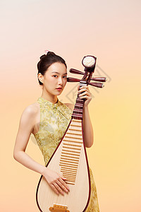 琵琶乐器国潮女性弹奏琵琶背景