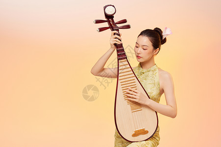 38女神节国潮国潮女性弹奏琵琶背景