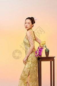 新中式国潮风时尚美女背景