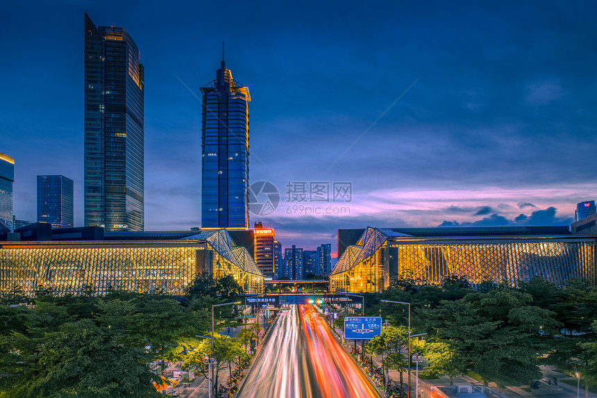 广东深圳市区建筑夜景风光图片