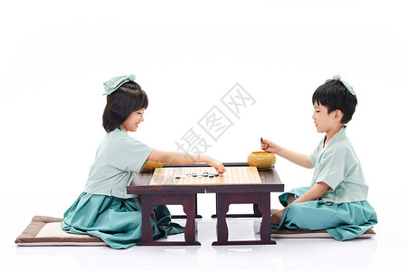 黑白棋古风儿童下棋博弈形象背景
