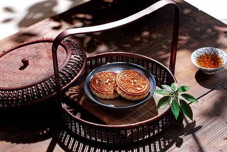 老式小吃中秋传统月饼背景