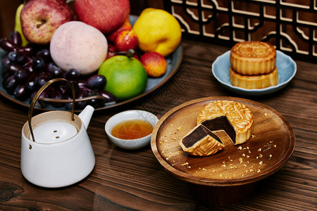 中秋水果中式传统中秋节月饼背景