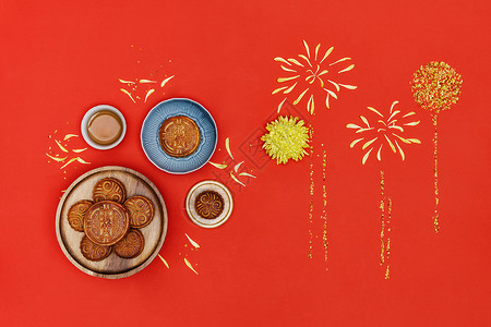 传统中秋月饼赏月概念图片