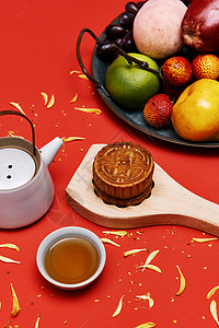 中式传统中秋节桂花茶与月饼图片