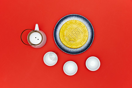 传统中秋节月饼茶点背景图片