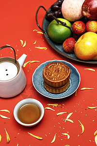 中秋节月饼与桂花茶图片