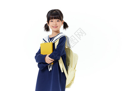 新学期背景背书包抱着书本的小女孩背景