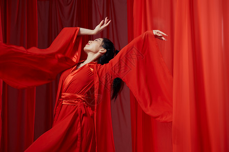拍照布古装中国风汉服美女跳古典舞背景