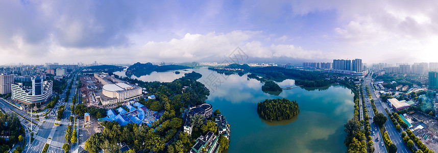 航拍广东肇庆七星岩5A景区城市湖泊山水自然风光摄影图背景