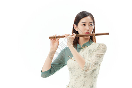 吹笛子女孩吹笛子的文艺青年女性背景
