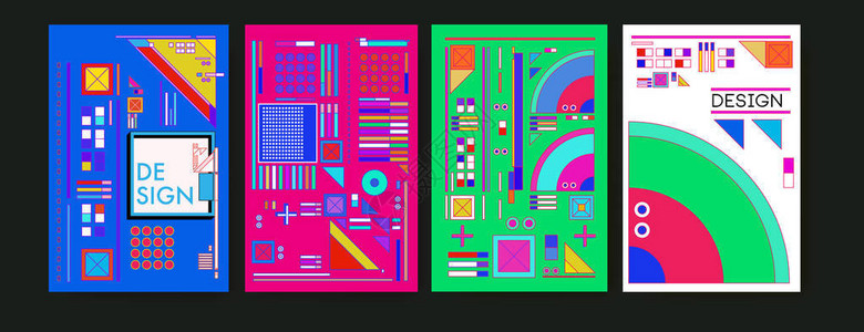 抽象的彩色拼贴海报设计模板凉爽的几何和回溯的背图片