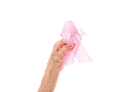 手拿着粉红色丝带宣传关注癌症乳腺癌图片