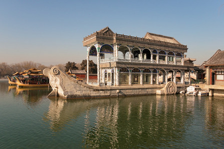 大理石船北京颐和园背景图片