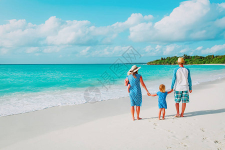 有两个孩子的幸福家庭在热带海图片