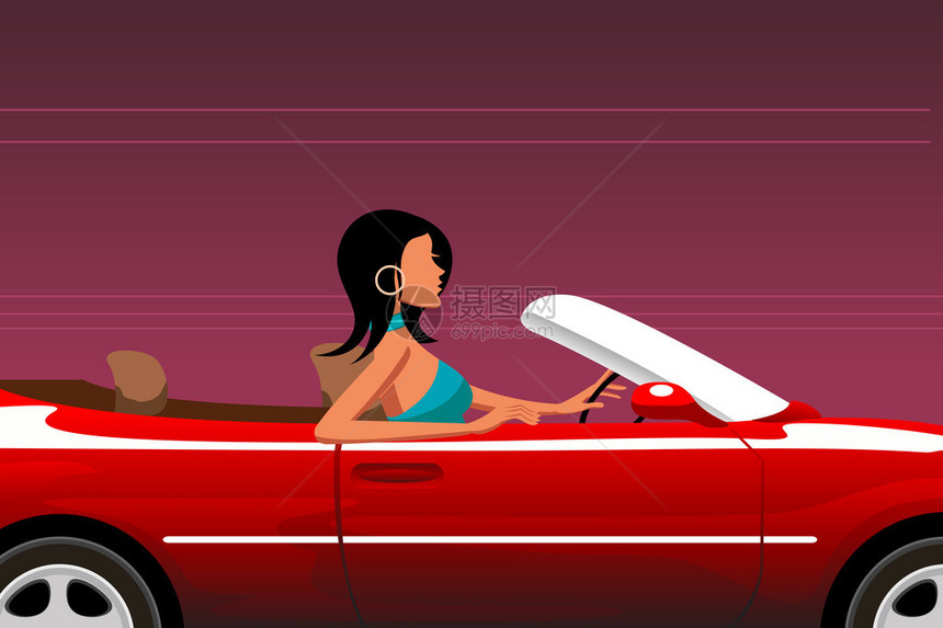 都市女人开车的插图图片