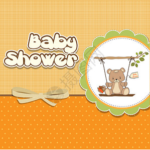 婴儿洗澡卡和秋千上的泰迪熊图片