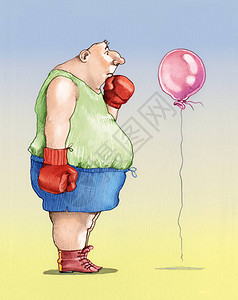 一个古老的拳击手被一个由气球制图片