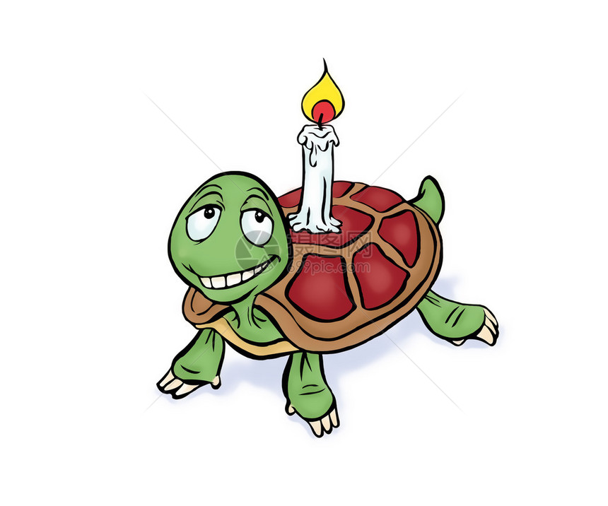乌龟与生日蜡烛明信片卡通插图图片