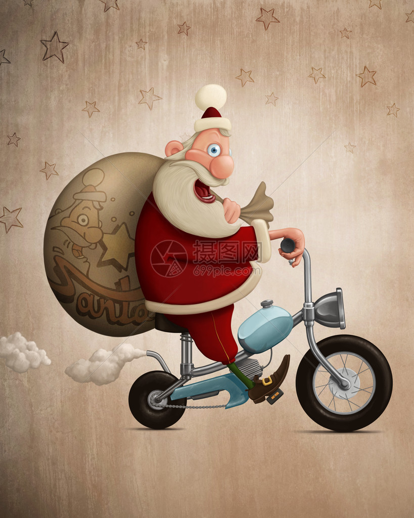 圣诞老人用摩托车送礼图片