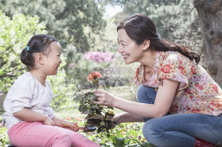 母女插花图片