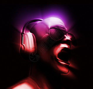 欣快的戴耳机的DJ三维多色插图男子设计图片
