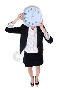 用时钟挡住自己头部的商务女士图片