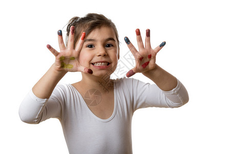 有趣的小女孩手和指涂着图片